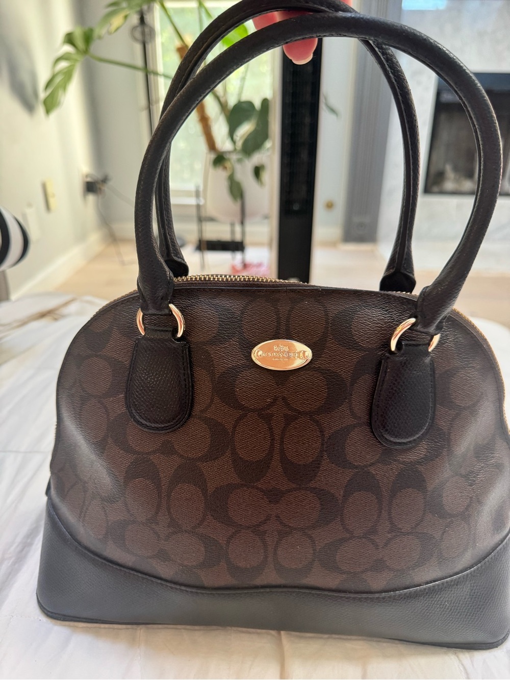Coach F33904 Signature Brown Black Dome Satchel Factory Outlet Gold Hardware